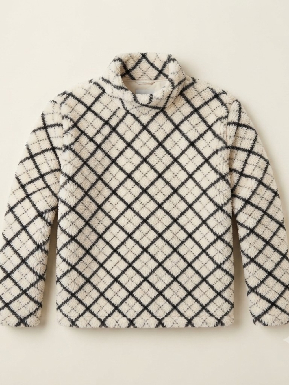 T by Talbots Plus Size 2X Black White Plaid Sherpa Fleece Pullover Sweater